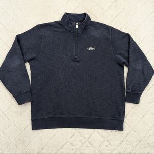 Orvis Sweater Mens L Blue Signature ¼ Zip Pullover Outdoor Work Fish Logo